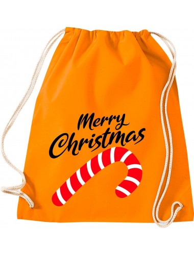 Kinder Gymsack, Merry Christmas Zuckerstange Frohe Weihnachten, Gym Sportbeutel, orange