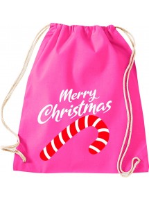 Kinder Gymsack, Merry Christmas Zuckerstange Frohe Weihnachten, Gym Sportbeutel, pink