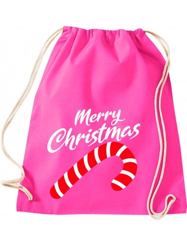 Kinder Gymsack, Merry Christmas Zuckerstange Frohe Weihnachten, Gym Sportbeutel, pink