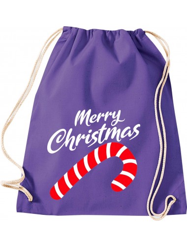 Kinder Gymsack, Merry Christmas Zuckerstange Frohe Weihnachten, Gym Sportbeutel, purple