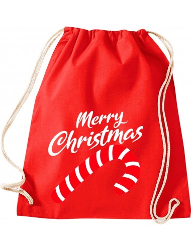 Kinder Gymsack, Merry Christmas Zuckerstange Frohe Weihnachten, Gym Sportbeutel, rot