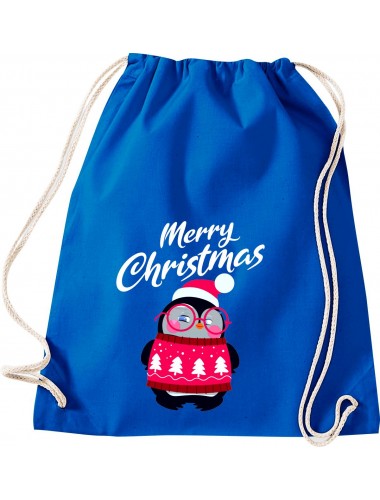 Kinder Gymsack, Merry Christmas Pinguin Frohe Weihnachten, Gym Sportbeutel, royal