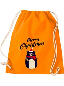Kinder Gymsack, Merry Christmas Bär Frohe Weihnachten, Gym Sportbeutel, orange