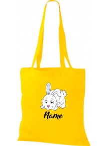 Kinder Tasche, Hase Häschen Hoppelhase mit Wunschnamen Tiere Tier Natur, Tasche Beutel Shopper, gelb