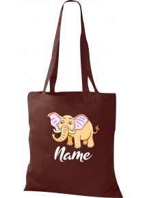 Kinder Tasche, Elefant Elephant mit Wunschnamen Tiere Tier Natur, Tasche Beutel Shopper, braun