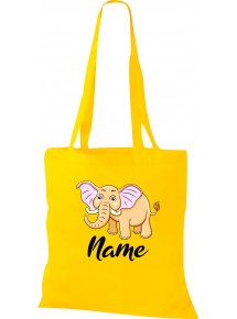 Kinder Tasche, Elefant Elephant mit Wunschnamen Tiere Tier Natur, Tasche Beutel Shopper, gelb