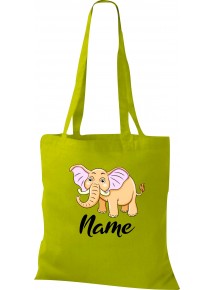 Kinder Tasche, Elefant Elephant mit Wunschnamen Tiere Tier Natur, Tasche Beutel Shopper, kiwi