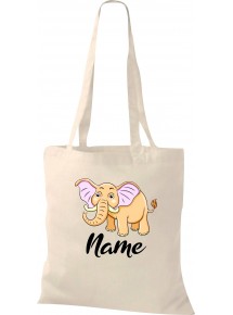 Kinder Tasche, Elefant Elephant mit Wunschnamen Tiere Tier Natur, Tasche Beutel Shopper, natur