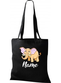 Kinder Tasche, Elefant Elephant mit Wunschnamen Tiere Tier Natur, Tasche Beutel Shopper, schwarz
