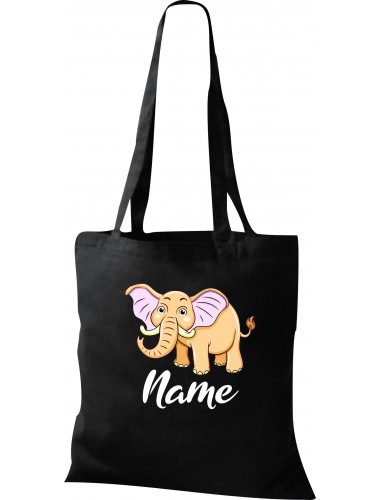 Kinder Tasche, Elefant Elephant mit Wunschnamen Tiere Tier Natur, Tasche Beutel Shopper, schwarz