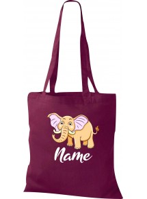 Kinder Tasche, Elefant Elephant mit Wunschnamen Tiere Tier Natur, Tasche Beutel Shopper, weinrot