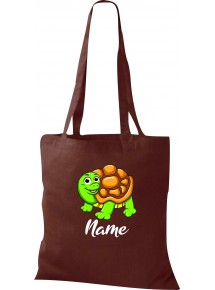 Kinder Tasche, Schildkröte Turtle mit Wunschnamen Tiere Tier Natur, Tasche Beutel Shopper, braun