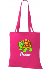 Kinder Tasche, Schildkröte Turtle mit Wunschnamen Tiere Tier Natur, Tasche Beutel Shopper, fuchsia