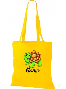Kinder Tasche, Schildkröte Turtle mit Wunschnamen Tiere Tier Natur, Tasche Beutel Shopper, gelb