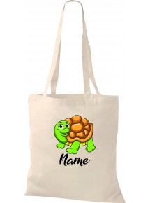 Kinder Tasche, Schildkröte Turtle mit Wunschnamen Tiere Tier Natur, Tasche Beutel Shopper, natur