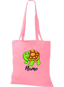 Kinder Tasche, Schildkröte Turtle mit Wunschnamen Tiere Tier Natur, Tasche Beutel Shopper, rosa