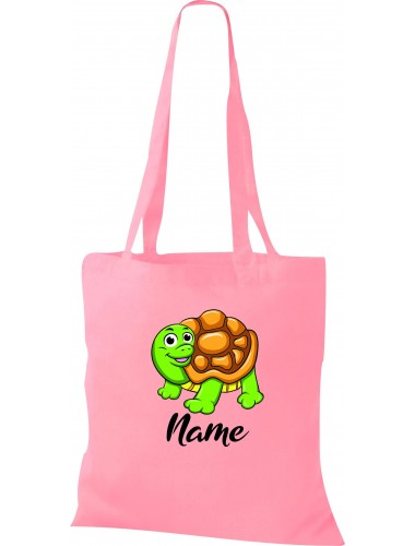 Kinder Tasche, Schildkröte Turtle mit Wunschnamen Tiere Tier Natur, Tasche Beutel Shopper, rosa