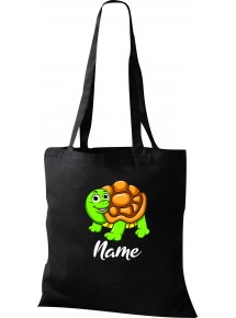 Kinder Tasche, Schildkröte Turtle mit Wunschnamen Tiere Tier Natur, Tasche Beutel Shopper, schwarz
