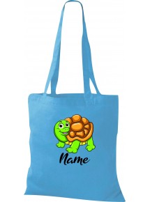 Kinder Tasche, Schildkröte Turtle mit Wunschnamen Tiere Tier Natur, Tasche Beutel Shopper, sky