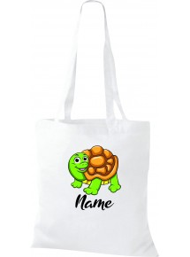 Kinder Tasche, Schildkröte Turtle mit Wunschnamen Tiere Tier Natur, Tasche Beutel Shopper, weiss