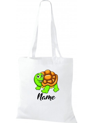 Kinder Tasche, Schildkröte Turtle mit Wunschnamen Tiere Tier Natur, Tasche Beutel Shopper, weiss