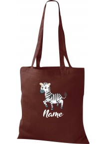 Kinder Tasche, Zebra mit Wunschnamen Tiere Tier Natur, Tasche Beutel Shopper, braun