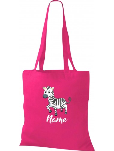 Kinder Tasche, Zebra mit Wunschnamen Tiere Tier Natur, Tasche Beutel Shopper, fuchsia