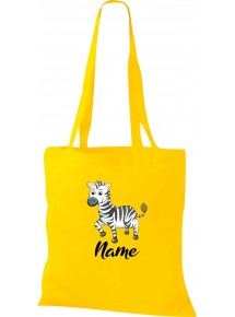 Kinder Tasche, Zebra mit Wunschnamen Tiere Tier Natur, Tasche Beutel Shopper, gelb