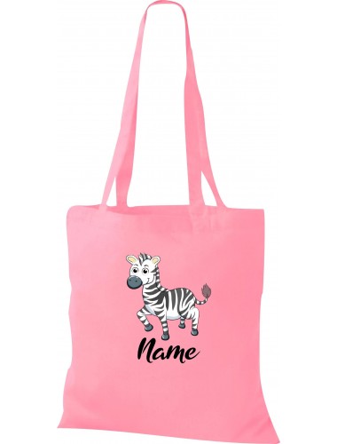 Kinder Tasche, Zebra mit Wunschnamen Tiere Tier Natur, Tasche Beutel Shopper, rosa