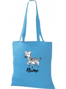 Kinder Tasche, Zebra mit Wunschnamen Tiere Tier Natur, Tasche Beutel Shopper, sky