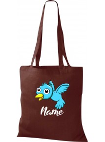 Kinder Tasche, Vogel Spatz Bird mit Wunschnamen Tiere Tier Natur, Tasche Beutel Shopper, braun