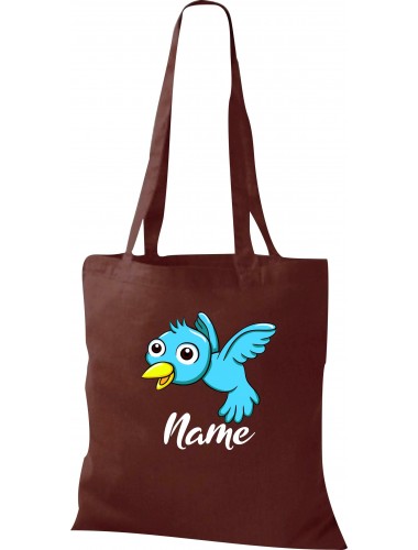 Kinder Tasche, Vogel Spatz Bird mit Wunschnamen Tiere Tier Natur, Tasche Beutel Shopper, braun