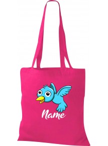 Kinder Tasche, Vogel Spatz Bird mit Wunschnamen Tiere Tier Natur, Tasche Beutel Shopper, fuchsia