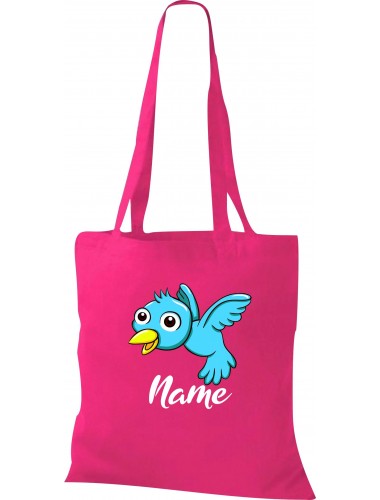 Kinder Tasche, Vogel Spatz Bird mit Wunschnamen Tiere Tier Natur, Tasche Beutel Shopper, fuchsia
