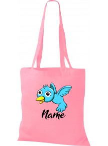 Kinder Tasche, Vogel Spatz Bird mit Wunschnamen Tiere Tier Natur, Tasche Beutel Shopper, rosa