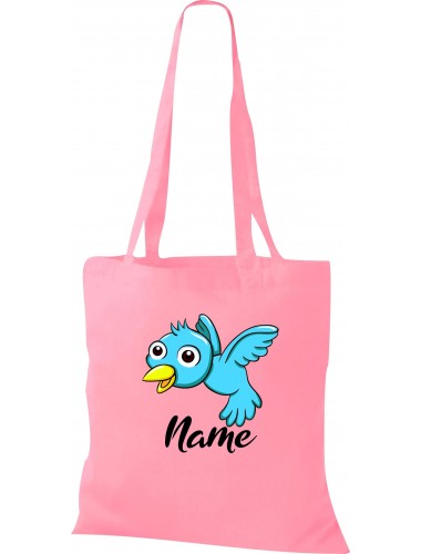 Kinder Tasche, Vogel Spatz Bird mit Wunschnamen Tiere Tier Natur, Tasche Beutel Shopper, rosa