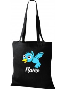 Kinder Tasche, Vogel Spatz Bird mit Wunschnamen Tiere Tier Natur, Tasche Beutel Shopper, schwarz