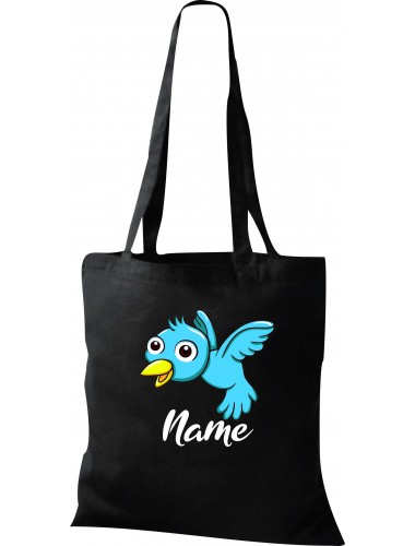 Kinder Tasche, Vogel Spatz Bird mit Wunschnamen Tiere Tier Natur, Tasche Beutel Shopper, schwarz