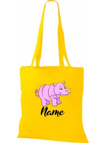 Kinder Tasche, Nashorn Rhino mit Wunschnamen Tiere Tier Natur, Tasche Beutel Shopper, gelb