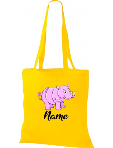 Kinder Tasche, Nashorn Rhino mit Wunschnamen Tiere Tier Natur, Tasche Beutel Shopper, gelb