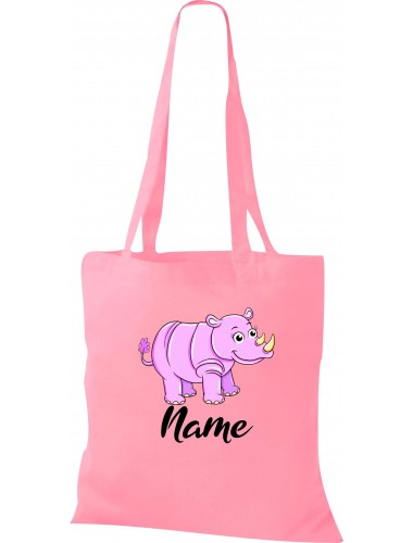 Kinder Tasche, Nashorn Rhino mit Wunschnamen Tiere Tier Natur, Tasche Beutel Shopper, rosa