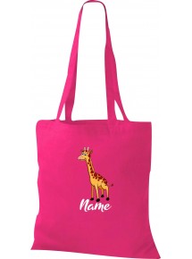 Kinder Tasche, Giraffe mit Wunschnamen Tiere Tier Natur, Tasche Beutel Shopper, fuchsia