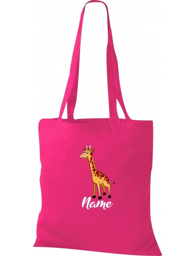 Kinder Tasche, Giraffe mit Wunschnamen Tiere Tier Natur, Tasche Beutel Shopper, fuchsia