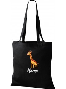 Kinder Tasche, Giraffe mit Wunschnamen Tiere Tier Natur, Tasche Beutel Shopper, schwarz