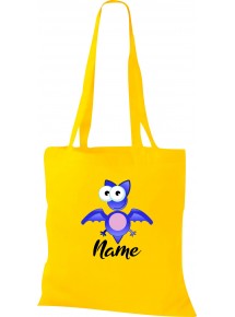 Kinder Tasche, Fledermaus Bat mit Wunschnamen Tiere Tier Natur, Tasche Beutel Shopper, gelb