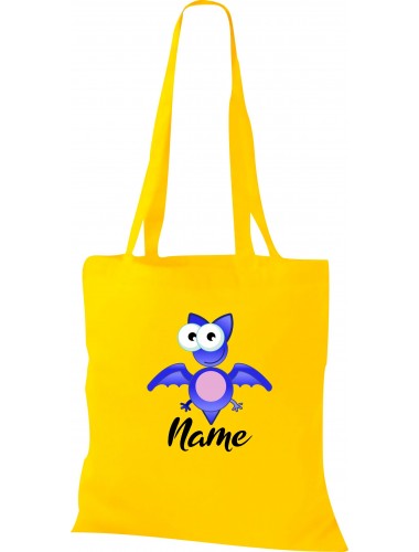 Kinder Tasche, Fledermaus Bat mit Wunschnamen Tiere Tier Natur, Tasche Beutel Shopper, gelb