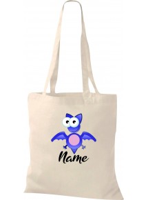 Kinder Tasche, Fledermaus Bat mit Wunschnamen Tiere Tier Natur, Tasche Beutel Shopper, natur