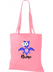 Kinder Tasche, Fledermaus Bat mit Wunschnamen Tiere Tier Natur, Tasche Beutel Shopper, rosa