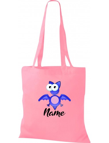 Kinder Tasche, Fledermaus Bat mit Wunschnamen Tiere Tier Natur, Tasche Beutel Shopper, rosa