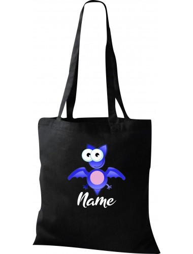 Kinder Tasche, Fledermaus Bat mit Wunschnamen Tiere Tier Natur, Tasche Beutel Shopper, schwarz
